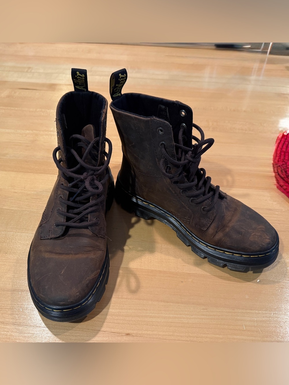 Dr. Martens 1460 Crazy Horse leather, Oiled/Distressed brown.